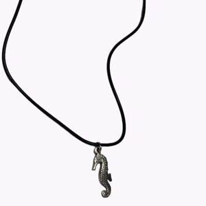 Seahorse Silver Tone Pendant Cord Necklace Boho Beach Girls Costume Jewelry